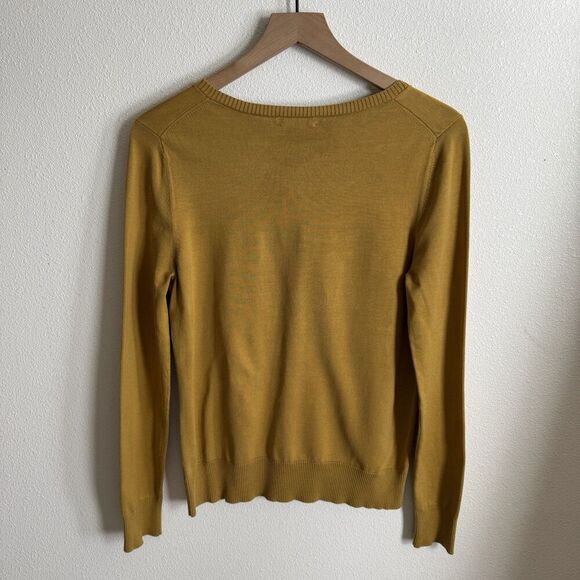 Vtg Y2K Moda International Sweater Womens Large Mustard Yellow Cardigan Lace 90s - Picture 9 of 14